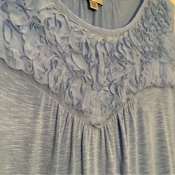 AVENUE Light Blue Ruffled Knit Tank Top Sleeveless T-Shirt Plus Size 22/24 - Picture 3 of 8